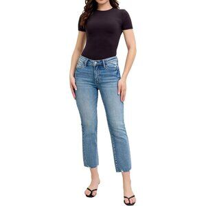 Women's Mid Rise Vintage Wash Destroy Hem Kick Flare Jeans Plus Size
